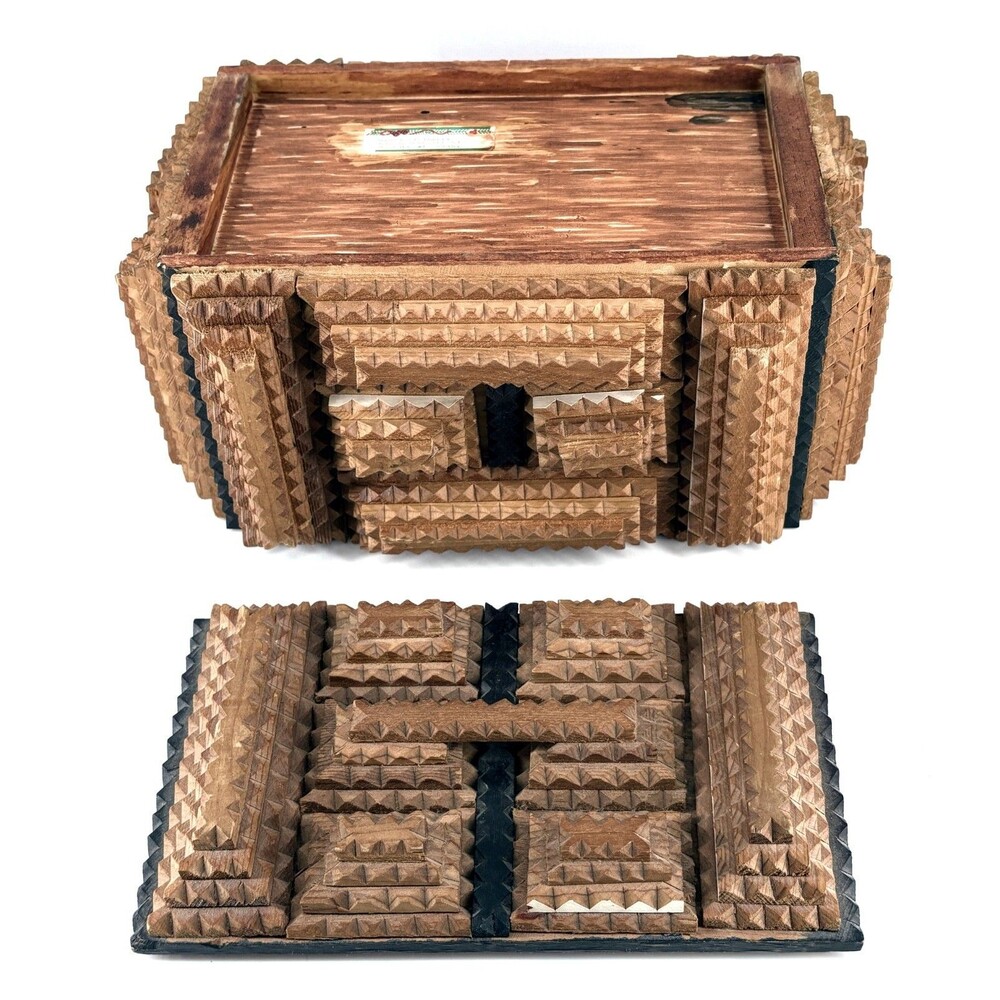Tramp Art Jewelry Box With Heart Detail on Sides 10x6x7" - Picture 7 of 7